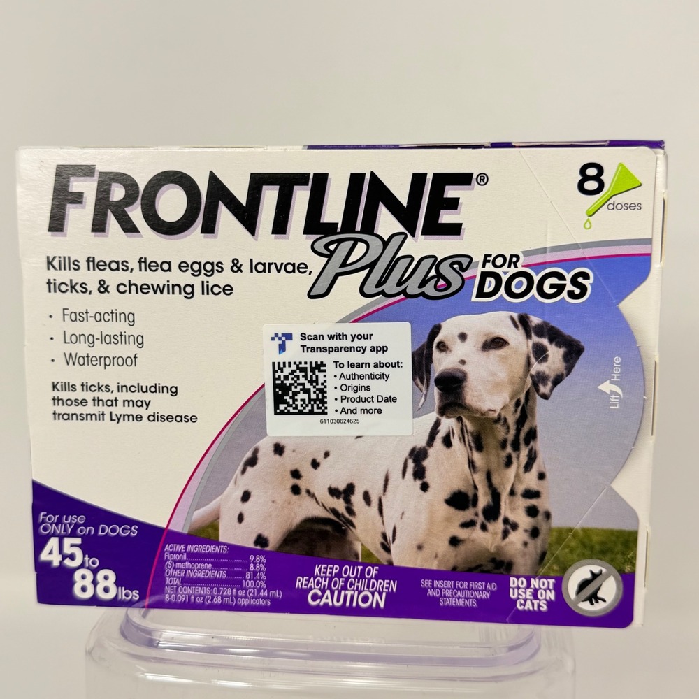 Frontline Plus for Dogs 45-88 lbs Flea and Tick Treatment 8 Doses Large Dog